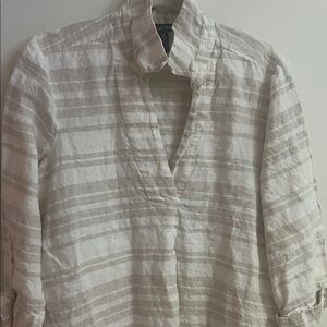 Ellen Tracy White and Tan Striped Blouse
